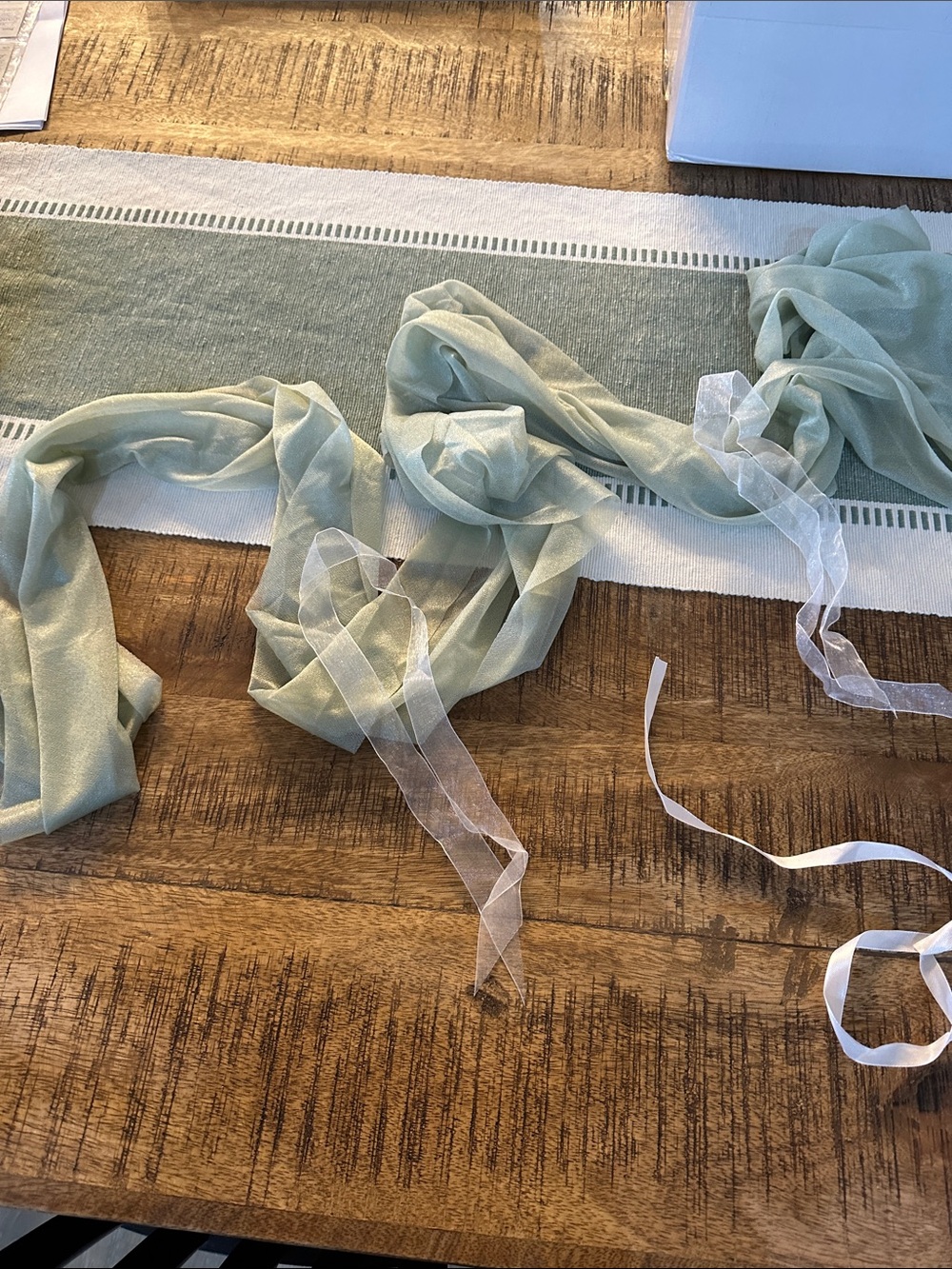 Light Sage Green Sheer with shine Scarf with Sheer Ribbon Accents